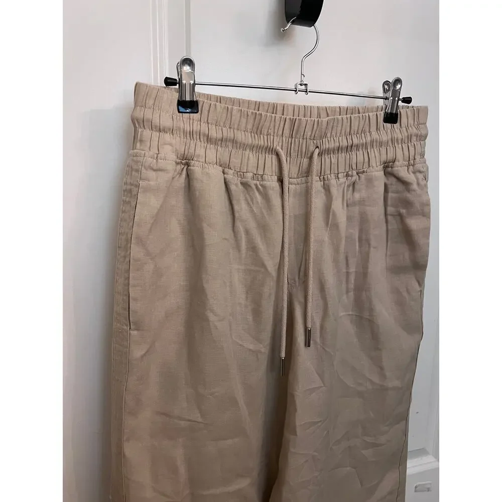 Quince 100% European Linen Wide Leg Pants M Driftwood Coastal Resort Boho Chic